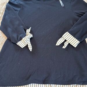 Stylish Navy Shirt with Striped Cuffs & back